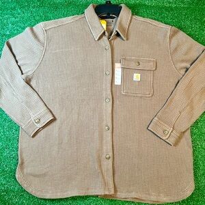 Women’s Tan Carhartt WIP oversized heavyweight waffle knit shirt size large